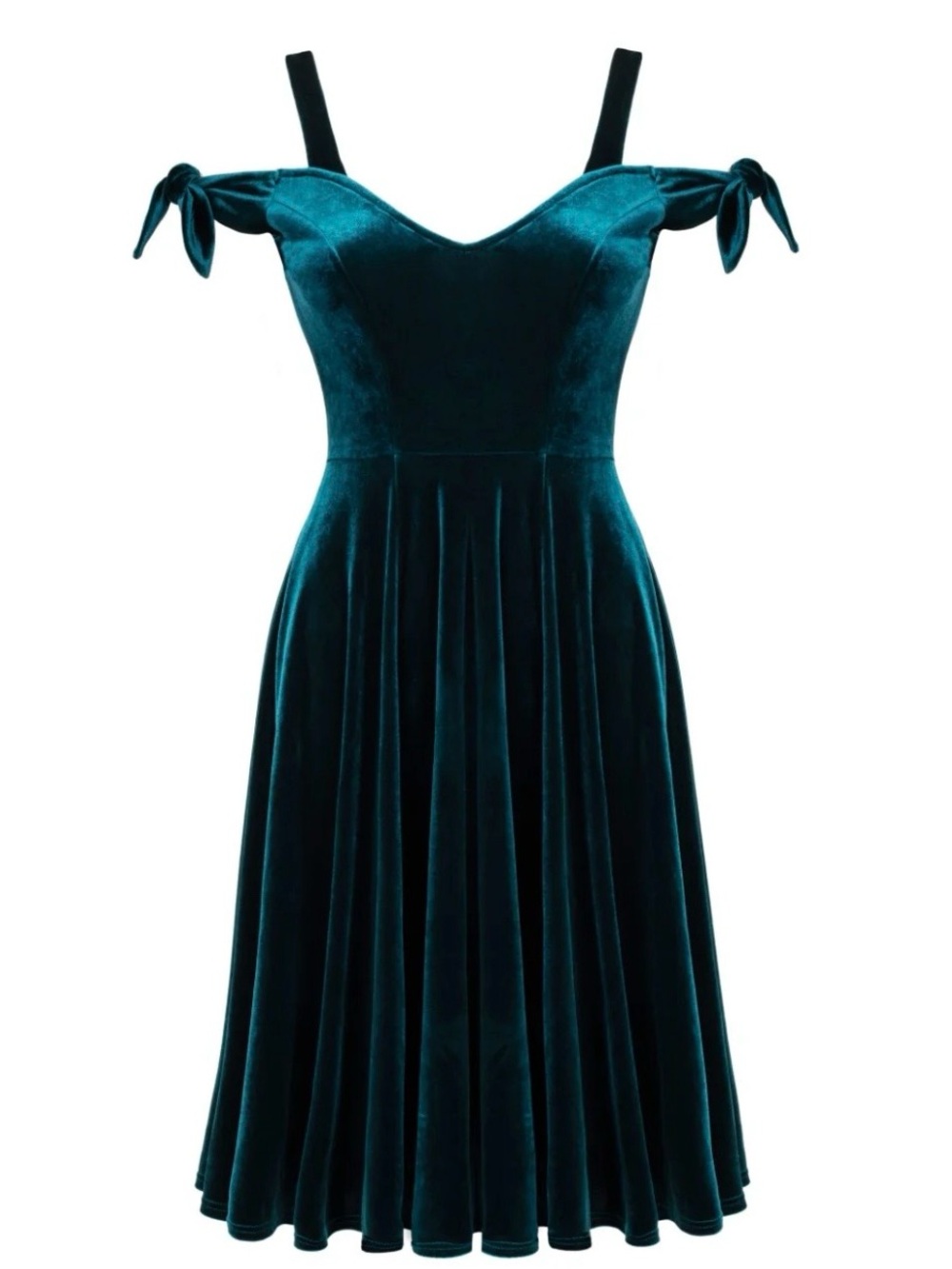 Hell Bunny Teal Velvet Off the Shoulder Midi Dress - RARE NWOT